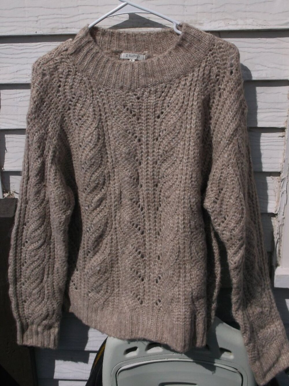 Z Supply Women's Beige Cable Knit Crewneck Sweater – Medium